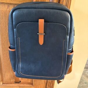 Stylish navy Blue and Brown Backpack
Fits full size laptop 13 x 16